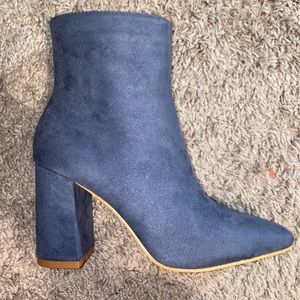 Blue suede ankle booties